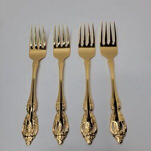 Oneida Community Golden Brahms Gold Electroplate Flatware Lot of 4 Salad Forks
